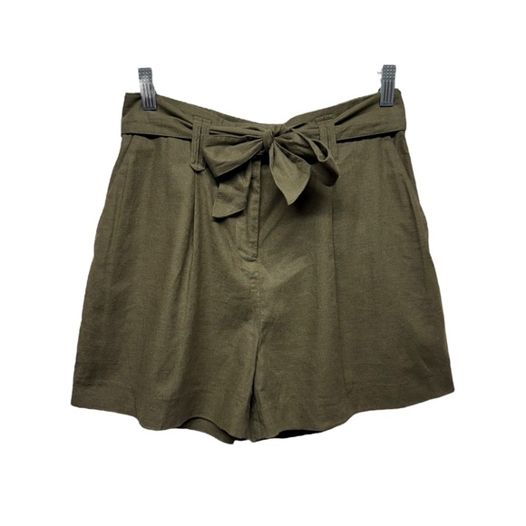 Sezane Linen Blend Women Shorts Sz 38 Belted High Waist Green Coastal Minimalist - Picture 1 of 6